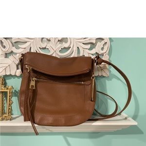 VINCE CAMUTO Brown Leather Saddle Crossbody Bag